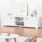ALFORDSON TV Cabinet Stand 160 x 40 x 45cm White Color, Modern Furniture Entertainment Unit for Living Room, Multimedia Centre with Storage Cabinet and Open Shelves for Console Speaker Soundbar