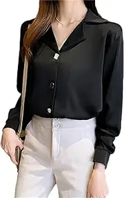 [Hcclijo] Spring Summer Lady Elegant Long Sleeve Chiffon Shirt Women Lapel All-Match Blouse