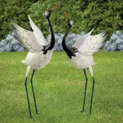 Set of 2 Red Crowned Crane Garden Sculpture Heron Statue Outdoor Patio Yard Art