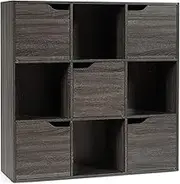 Giantex Wooden Bookcase Display Shelf, 3-Tier Storage Cabinet, 4 Open Cubes & 5 Doors, Bookshelf Storage Unit Organiser for Toys Decorations, Cube Shelf for Living Room Study Room Children's Room