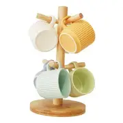 Mug Holder, Coffee Mugs Holder, Mug Tree, Wood Coffee Cup Rack with 6 Natural