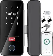 UanTii Smart Glass Door Lock Tuya Bluetooth Electronic Fingerprint Glass Door Lock for Office Glass Door,Sliding Door; App,Card,Passcode,Remote Control and Keys Unlock