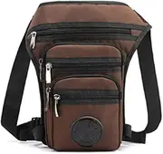 Men's Hip Thigh Motorcycle Rider Multi-Pocket Shoulder Bag Men's Nylon Waist Leg Bag(Deep Coffee)