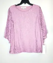 Caroline Rose Womens Orchid Tunic Top Lace Overlay Bell Sleeves SZ S Shimmer USA
