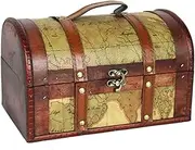 ROMISBABA Antique Wooden Treasure Chest Storage Box with Retro Buckles Decorative Home Display Prop for Jewelry Crafts and Ornaments Color Pattern Color