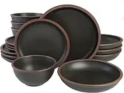 Gibson Soho Lounge Lagos Coupe Dinnerware Set, Service for 4 (16pcs), Black
