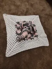 Crochet 3-D Elephant Baby Security Blanket Toy Handmade Pink Gray White