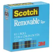 Scotch Removable Tape 1/2" x 1296" 1" Core Transparent 811121296