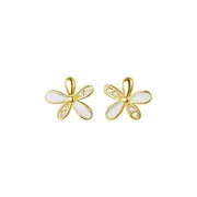 ANYCO Fashion Earrings Gold 925 Sterling Silver Romantic White Enamel Cute Gold Flower Stud for Women Jewelry Gift