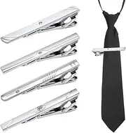 [EORPAVU] Tie Clips for Men, 4 Pieces Metal Tie Clips Tie Clips for Men Classic Wedding and Business Accessories (Silver)