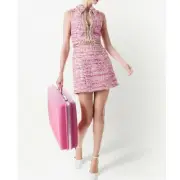 Alice and Olivia Ellis Chain-trim Tweed Dress mini white pink gold size 10