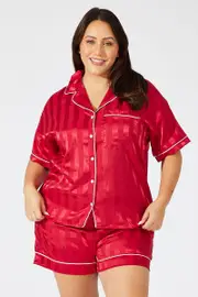Red Stripe Satin Pyjamas Set Short Sleeve