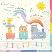 All Aboard Animal Themed Baby Party Napkins 40 Count - 3-Ply Lunch Napkins - Animal Choo Choo Train Design