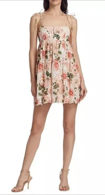 NWT- Alice + Olivia 'Lorelle' Floral Eyelet Mini-Dress, White/Multi - Size 12