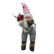 Christmas Santa Ornaments Plush Sitting Scandi Santa Claus Grey