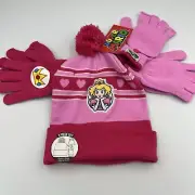 Princess Peach Super Mario Nintendo 3 Piece Beanie Hat & Mittens Set NEW W/ TAGS