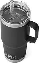 YETI Rambler 25 oz Tumbler with Handle and Straw Lid, Travel Mug Water Tumbler, Vacuum Insulated Cup with Handle, Stainless Steel, Black