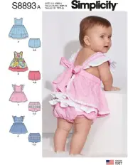 SIMPLICITY SEWING PATTERN 8893 BABIES XXS-L PINAFORE DRESS, PANTIES /NAPPY COVER