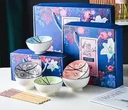 4 Pcs Ceramic Serving Bowl, Chinese Rice Bowl with Gift Box, Japanese Pottery Bowls, Porcelain Serving Bowls for Rice, Soup, Dessert, Snack, 10oz/300ml, Chinese Bowl Set of 4