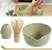 Handcrafted Bamboo Matcha Whisk Set - Reusable Tea Making Kit With Ceramic Bowl, Whisk Holder, Scoop, and Mottled Bowl for Tea Lovers (Matcha Green)