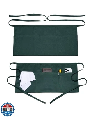 Argstar 2 Pack Waiter Apron with 4 Pockets, Waterdrop Resistant Server Waitre