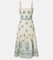 [Agua by Agua Bendita] Agua by Agua Bendita Nispero Ceiba floral linen midi dress UK 6 beige
