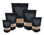 WINDOW BLACK MATT STAND UP POUCHES MYLAR BAG FOOD SAFE ZIP LOCK BAGS (100 QTY)