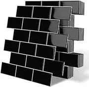 Tiwoos Thicker Adhesive Tiles, Kitchen, Metro Tiles, Wall Tiles, Self-Adhesive, Black, Pack of 10 (30.5 x 30.5 cm)