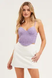 Purple Corset Top Sleeveless Crop Corduroy - Size 6, Women's Crop Top