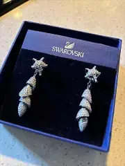 Authentic Swarovski Gold fox Ring 55 And Silver Earrings. New In Box.