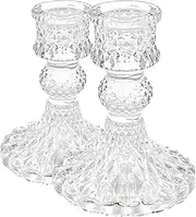 YBVABE Candlestick Holders Set, 2Pack 4" H Taper Candle Holders Bulk, YBVABE Clear Glass Candle Holders for Wedding, Festival, Party & Windowsill Decor, Dimond Pattern