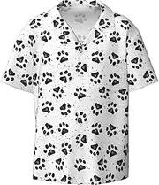 [VPPUR] Dog Paw Pattern Print Fashion Short Sleeve Button Down Cuban Collar Shirt Left Chest Convenient Pocket