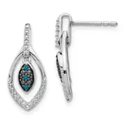 14k White Gold Blue and White Real Diamond Dangle Post Earrings