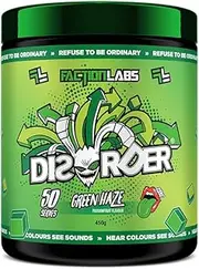 Faction Labs Disorder Original Pre Workout Powder, Green Haze, Sugar Free Caffeinated Gym Supplement, 50 Serves, 450g