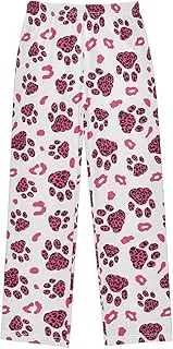 [ZZXXB] Leopard Print Paw Print Boys Long Pants Soft Trousers Elastic Waist Kids Lounge Bottoms with Pockets S-XL