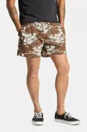 Brixton Mens XL NWT Voyage Hybrid Swim Trunks Shorts 7" Inseam Brown Tropical