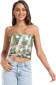 [RPLIFE] Cute Easter Gnomes Tube Top Strapless Cami, Sheer Tube Tops, Sexy Tube Tops (S)