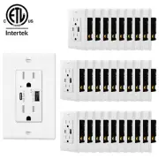 4.2A Type C USB Wall Charger Outlet 15 Amp TR Receptacle Plug UL w/Plate 40 Pack