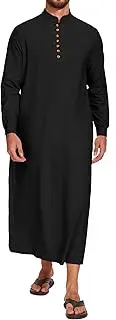 LVCBL Kaftan Mens Long Sleeve Linen Thobe For Men indian Long Gown Thobe