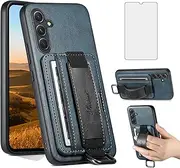[Asuwish] Phone Case for Samsung Galaxy A14/M14 5G Wallet Cover with Tempered Glass Screen Protector and Slim Stand Credit Card Holder Mobile Leather Cell Accessories A 14 4G 14A 14M G5 Women Men Blue