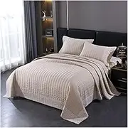 Quilt Set Queen King Size Khaki Cotton Ultra Soft Lightweight Bedding Quilted Bedspread Coverlet for All Season, 3 Pieces(224x234cm+51x71cm x2)