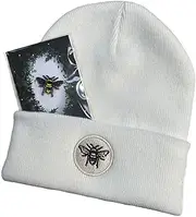[Pinkfish] Shop Super Warm Embroidered Bee Beanie Hat & Pin Men Women Wooly Beanie, One Size Soft White, Soft White, One size