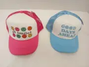 Pink and Blue Printed Teen's Cap Snapback Adjustable Ladies Mesh Hat Lot of 2