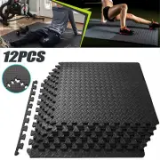 12PCS EVA Foam Mat Gym Floor Mats Interlocking Heavy Duty Baby Kids Play Black