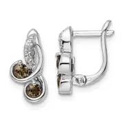SS Rhod-plate .52t.w.SmokyQuartz/Wht Topaz Swirl Hinged Earrings
