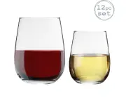 LAV 12 Piece Gaia Stemless Wine Glasses Set - Red & White