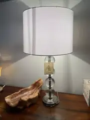 Ralph Lauren Crystal Ball Pillar Table Lamp Silver Base Solid Large Glass RARE