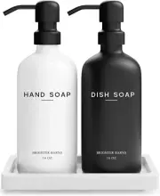Luxury Glass Kitchen Soap Dispenser Set with Tray by - Hand and Dish Soap Dispe