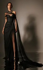 [Monique Lhuillier] Strapless Draped Gown With Detachable Wrap