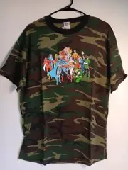 VTG DC Comics Justice League T-Shirt L Camo Super Hero - Six Flags - RARE!
